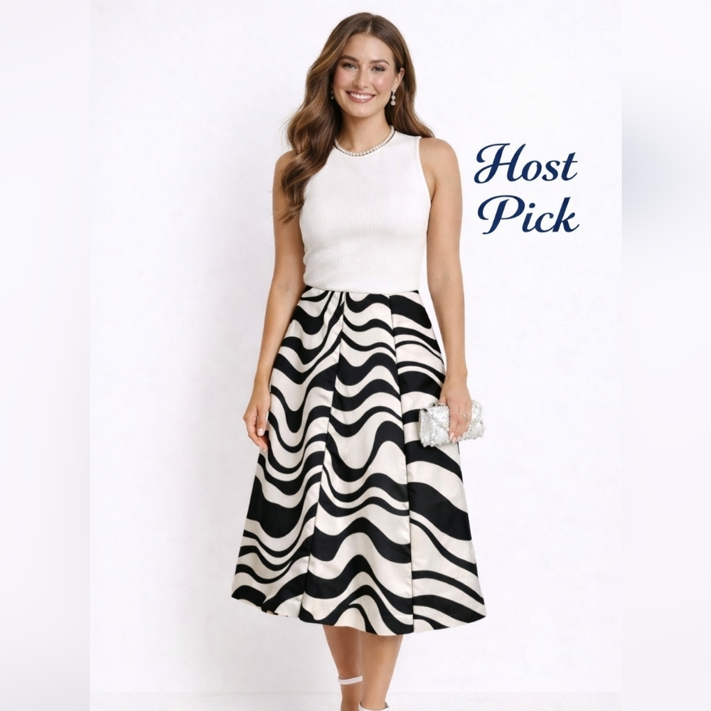 Grace Dane Lewis Silk Zebra Print A-Line Skirt Size 16 Black White